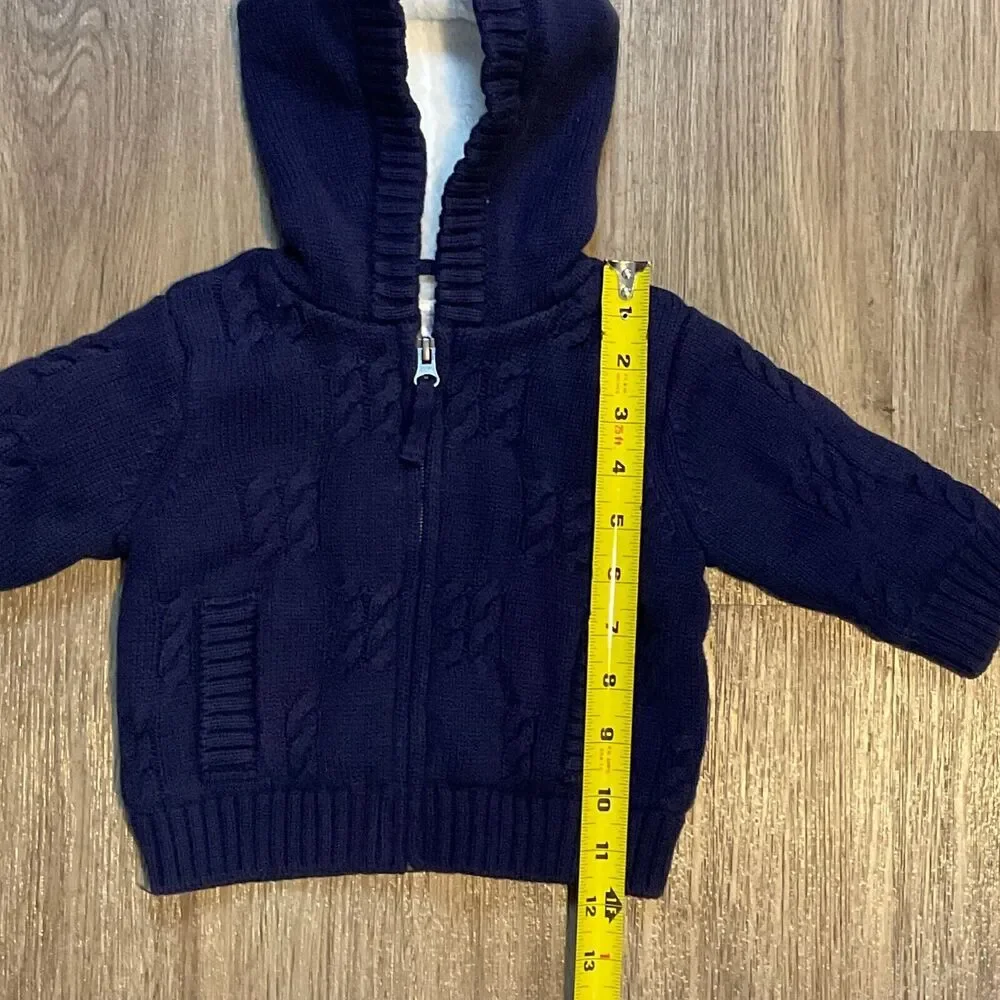 Hanna Andersson Sherpa Lined Sweater Jacket Coat Hooded Blue Size 3-6 months‎